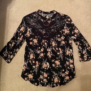 By and By Black Floral Crochet Dressy Top